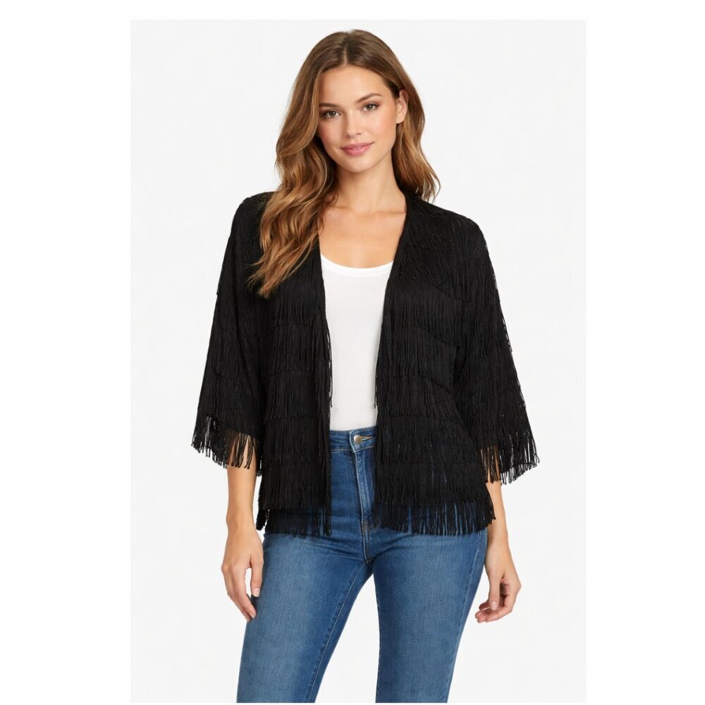 🖤 GAP Black Loop-Fringe Cardigan - S/M